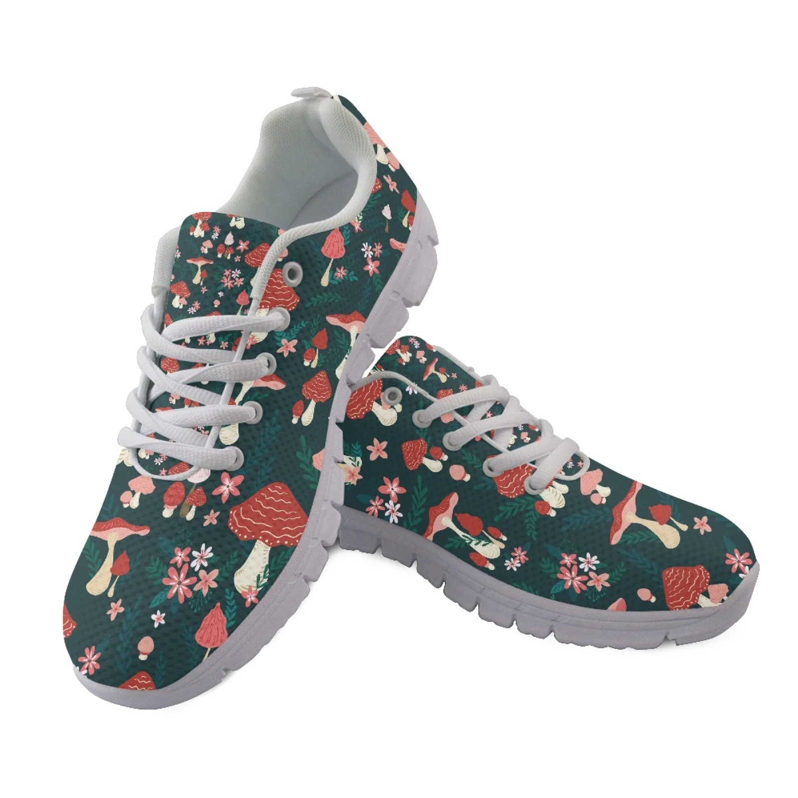 Coloranimal Mushroom Floral Print Lace Up Sports Trainers Womens Athletic Walking Sneakers Running Shoes for Ladies Lady