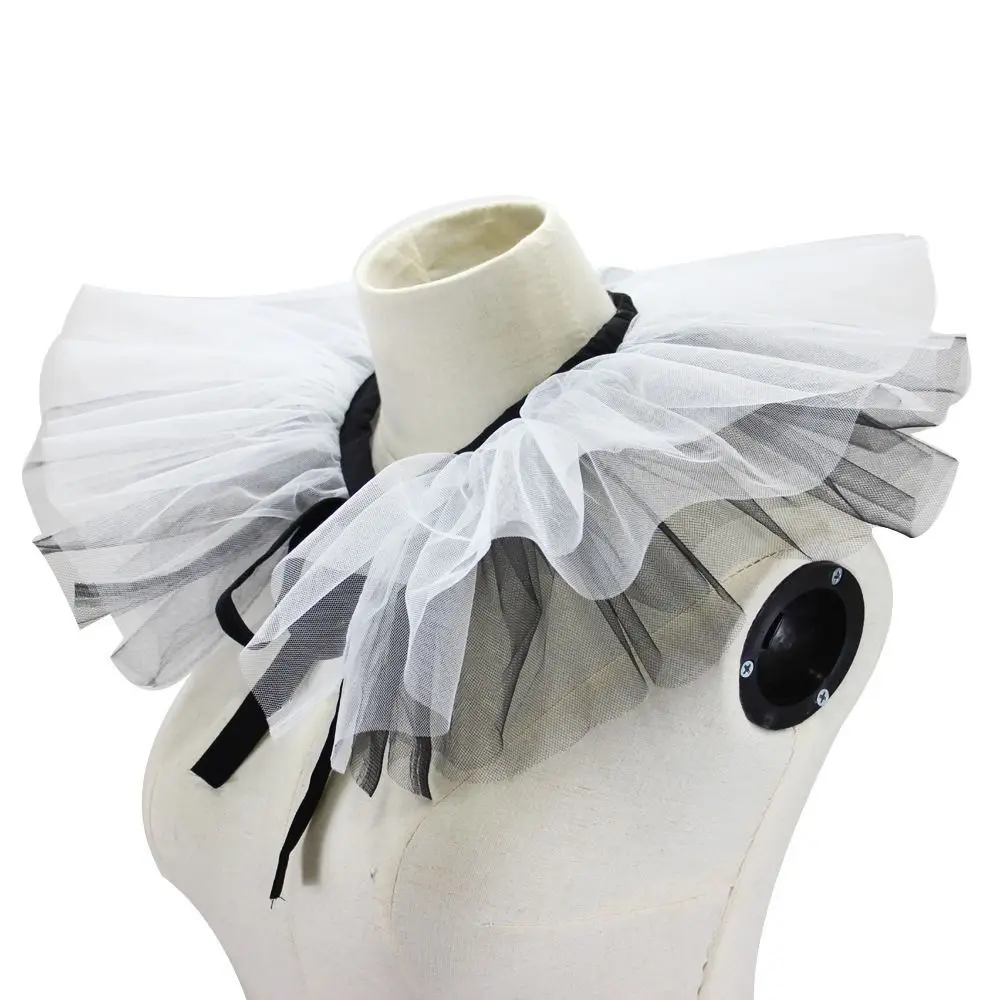 New Mesh Fake Collar Costume Props White Color Ruffled Neck Collar Black Color Vintage Style Layered Ruffled Neck Ruff