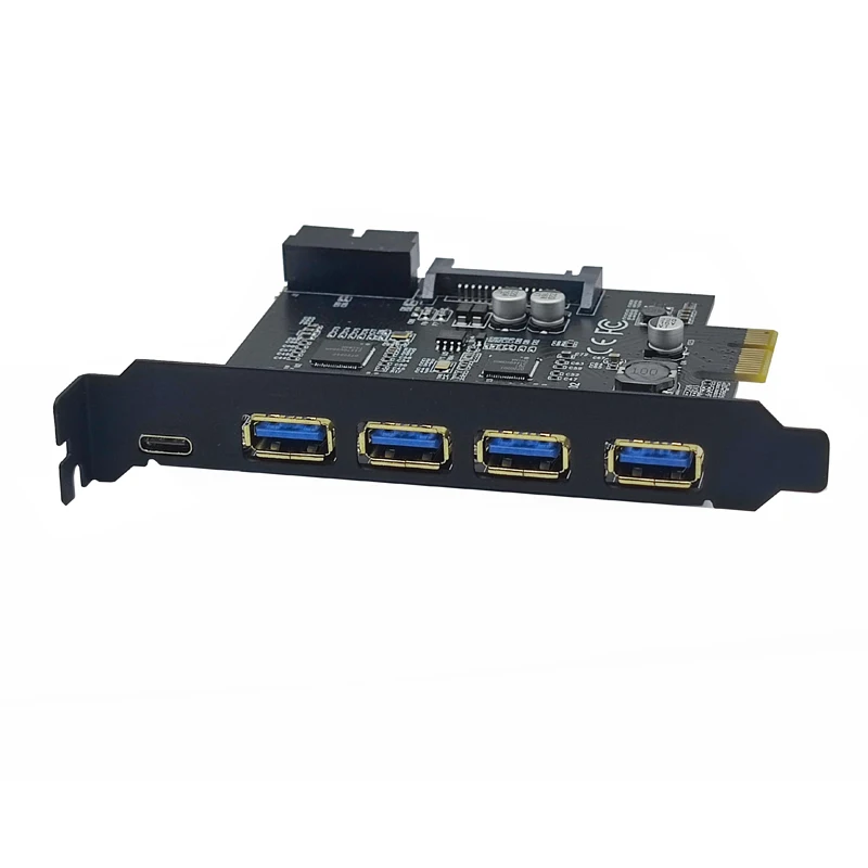 PCIE USB Expansion Card PCI Express X1 to USB Type C + 4 Port USB3.0 + 19Pin Connector 2 Port USB3.0 Riser PCI-E USB 3.2 Adapter