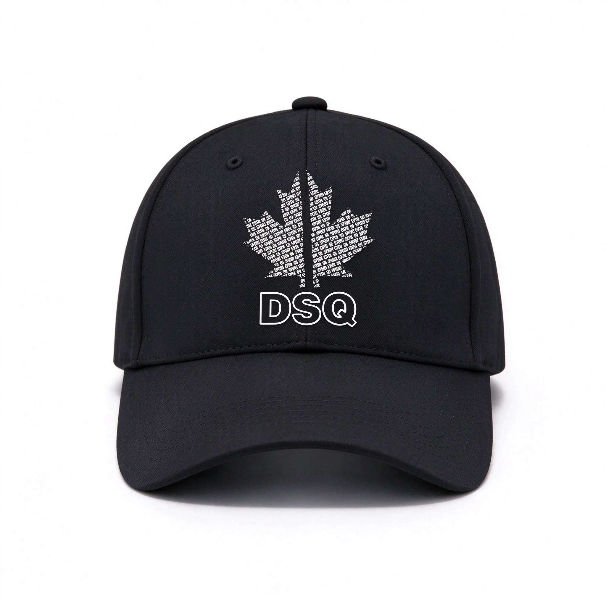2026 Stylized Maple Leaf With Text Print Baseball Cap Adjustable Unisex Sun Hat Streetwear Outdoor Sports Peaked Cap Black White