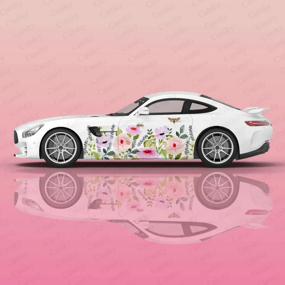 Beautiful Spring Flowers Car Body Sticker Vinyl Side Decal Body Wrap Cover  Auto Accessories Decoration Protective Film Gift