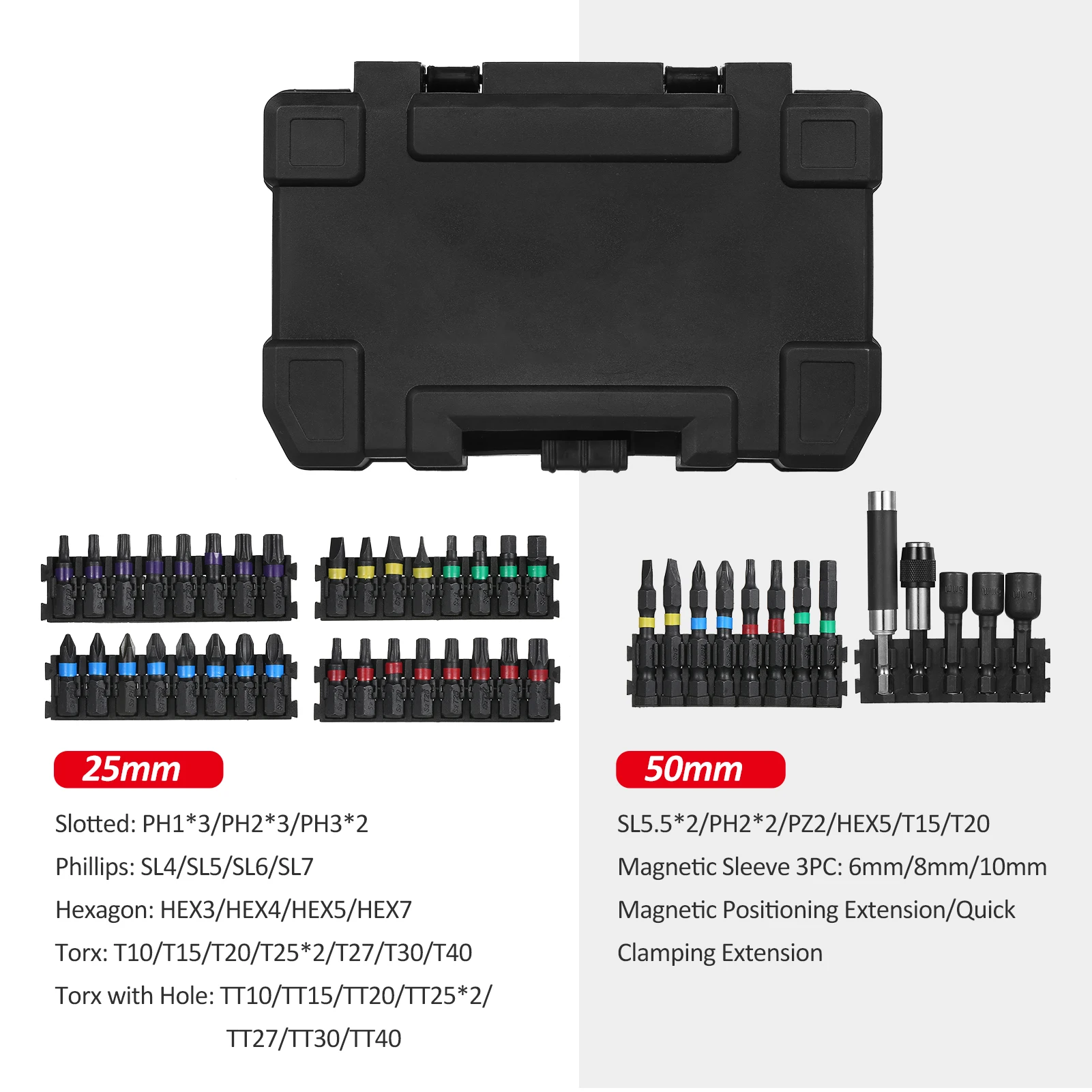 45 Stuks Boor Set Schroevendraaier Bit Set Impact Driver Bit Set Voor Hout, Metaal, Staal En Veiligheid Schroevendraaier Bits Voor Vermogen Ook