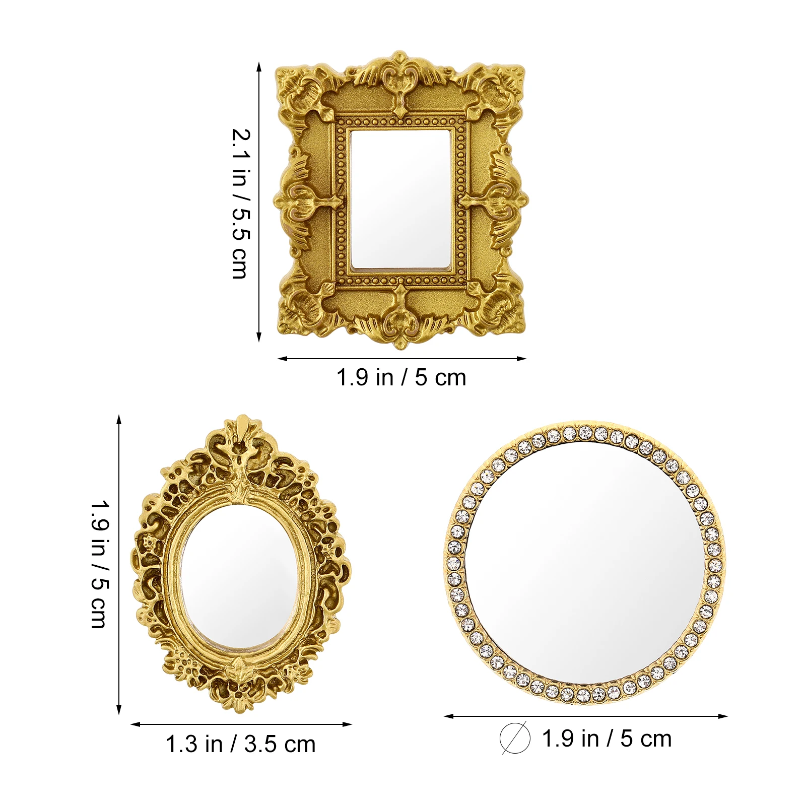 3Pcs Mini Classical Mirror Resin Material Scene Models Mini House Decor Vintage Small Mirror Scene Model
