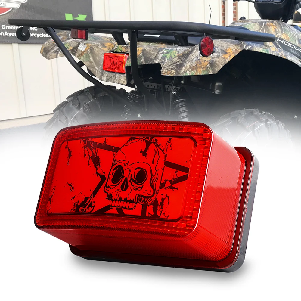 

OVOVS водонепроницаемый красный линз с рисунком черепа, светодиодный задний фонарь с DRL Barke 12 В постоянного тока для ATV UTV Yamaha-Grizzly Viking