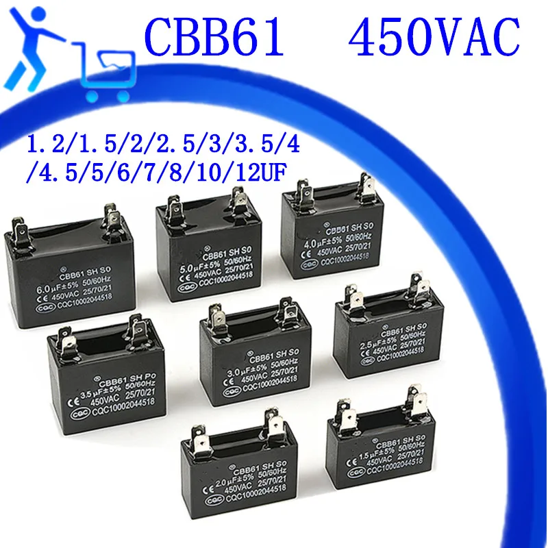 

CBB61 air conditioner external fan start capacitor 1.2/1.5/2/2.5/3/3.5/4/ 4.5 / 5/6/7/8 / 10/12UF 450V air conditioner insert ca