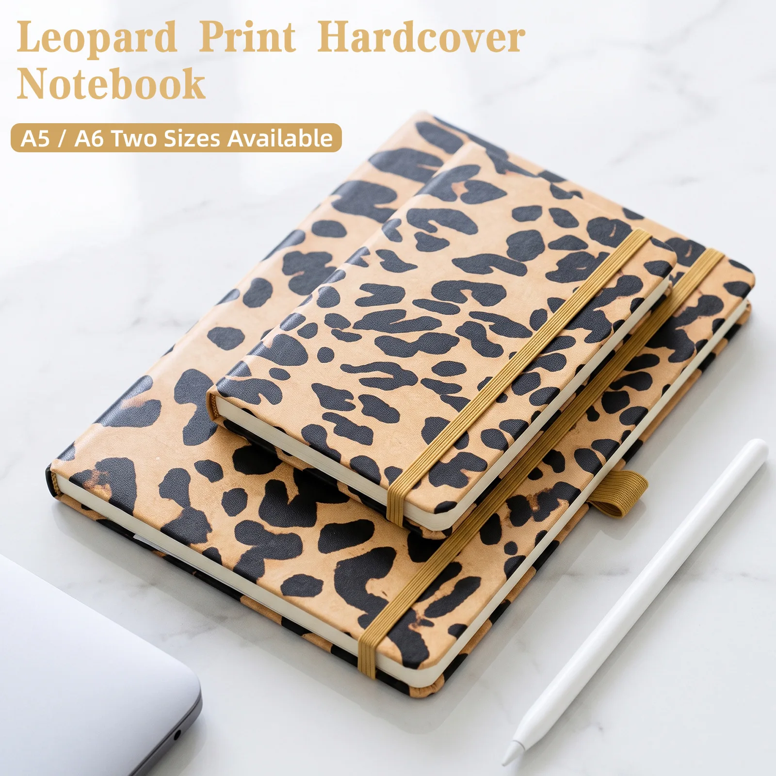 A5 A6 Strap Notebook Cute Leopard Print High-Quality Thick Leather Cover Student Hardcover Lined Notebook Custom Stationery
