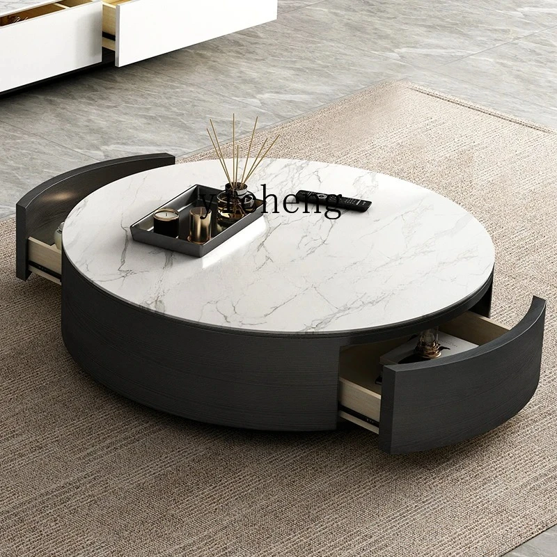 GZ-8  rock slab coffee table TV cabinet combination new living room round coffee table small apartment furniture
