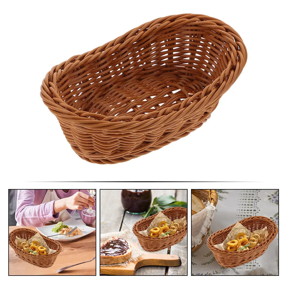 

Woven Basket Plastic Reusable Snack Fruit Bread Storage Container Household Desktop Organizer Smooth Edges