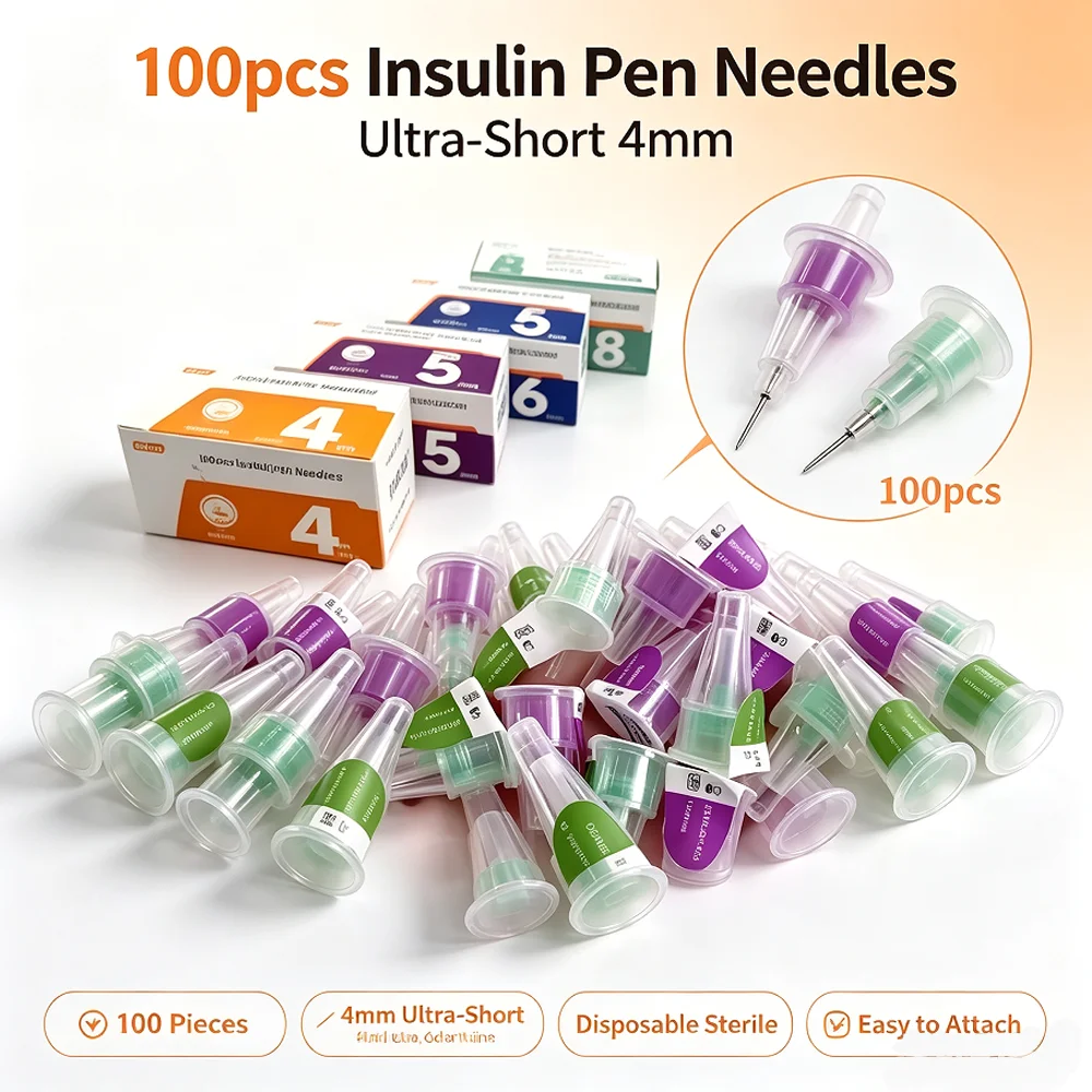 100Pcs Insulin Pen Needles Wholesale 4mm 6mm 8mm Disposable Sterile Needles for Diabetic Insulin Injection