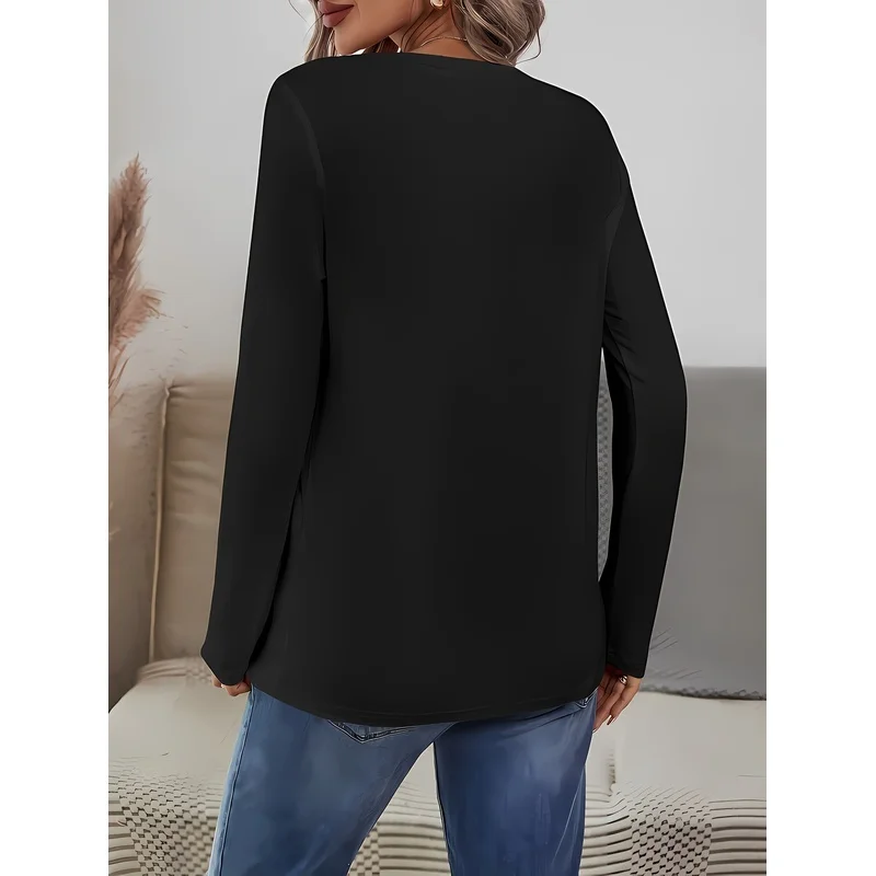 Women's Halloween pattern long sleeve T-shirt, casual round neck top, fashionable Halloween women's tops.