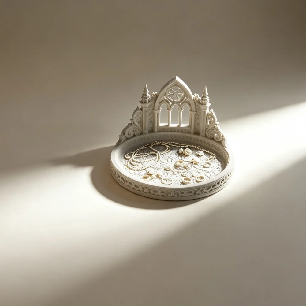 3D Printed Vintage White Gothic Cathedral Arch Desktop Storage Tray Decorative Jewelry Organizer Holder For Bedroom Dresser
