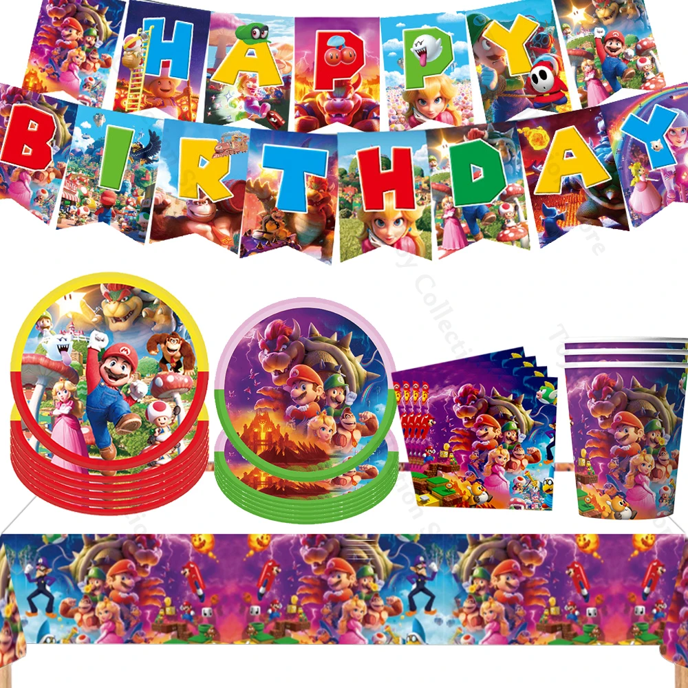 

Super Marioed Birthday Party Supplies Luigi Bros Peach Anime Figure Party Decoration Paper Tableware Plates Game Theme DIY Gift