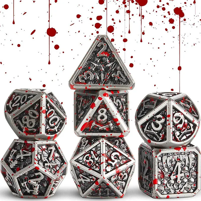 7 Pcs Blood Splatter Dice Set, Metal Bloodstained Polyhedral Dice Metal 7-Die Dice Set For Tabletop Role Playing Games