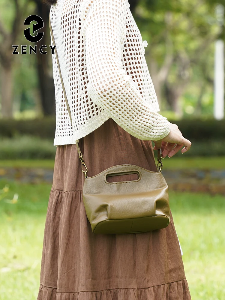 Zency Simple Small Burgundy Women's Vegetable-tanned Leather Bag Vintage Shoulder Handbag Crossbody Bags for Ladies 2025 New