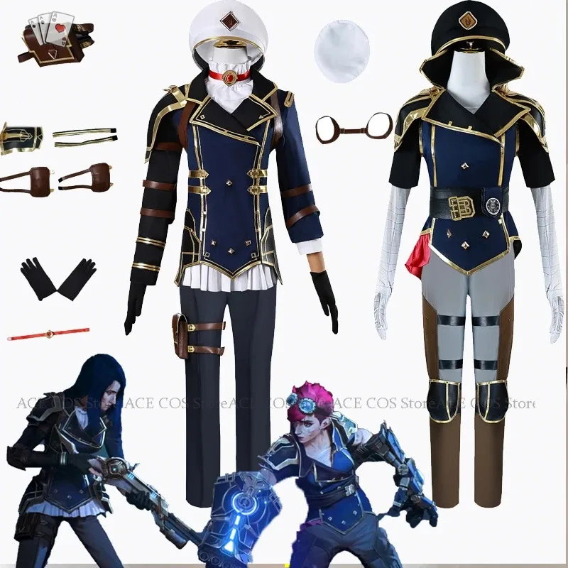 NewArcane S2 Vi البنفسجي كايتلين تأثيري حلي شعر مستعار كب كيك أنيمي التلفزيون Lol تأثيري لعبة لعب الأدوار الزي هالوين حفلة المنفذ سو #2