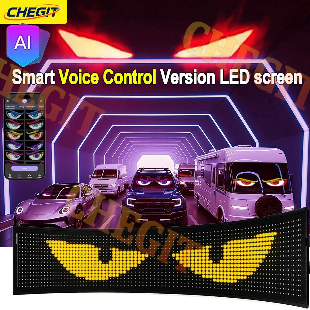 AI التحكم الصوتي APP عيون الشيطان متعددة الوظائف مشرق بلوتوث LED ضوء للسيارة مرنة للبرمجة التمرير LED العرض