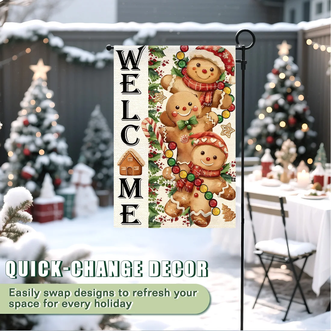 Christmas gingerbread Garden Flag 12x18 Inch Double Sided for Courtyard Outdoor Welcome Flag Decoration (Excluding flagpole)