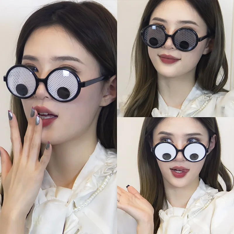 Funny Rotatable Eyeball Round Frame Glasses Novelty Party Photo Prop Crazy Costume Party Decor Eyewear