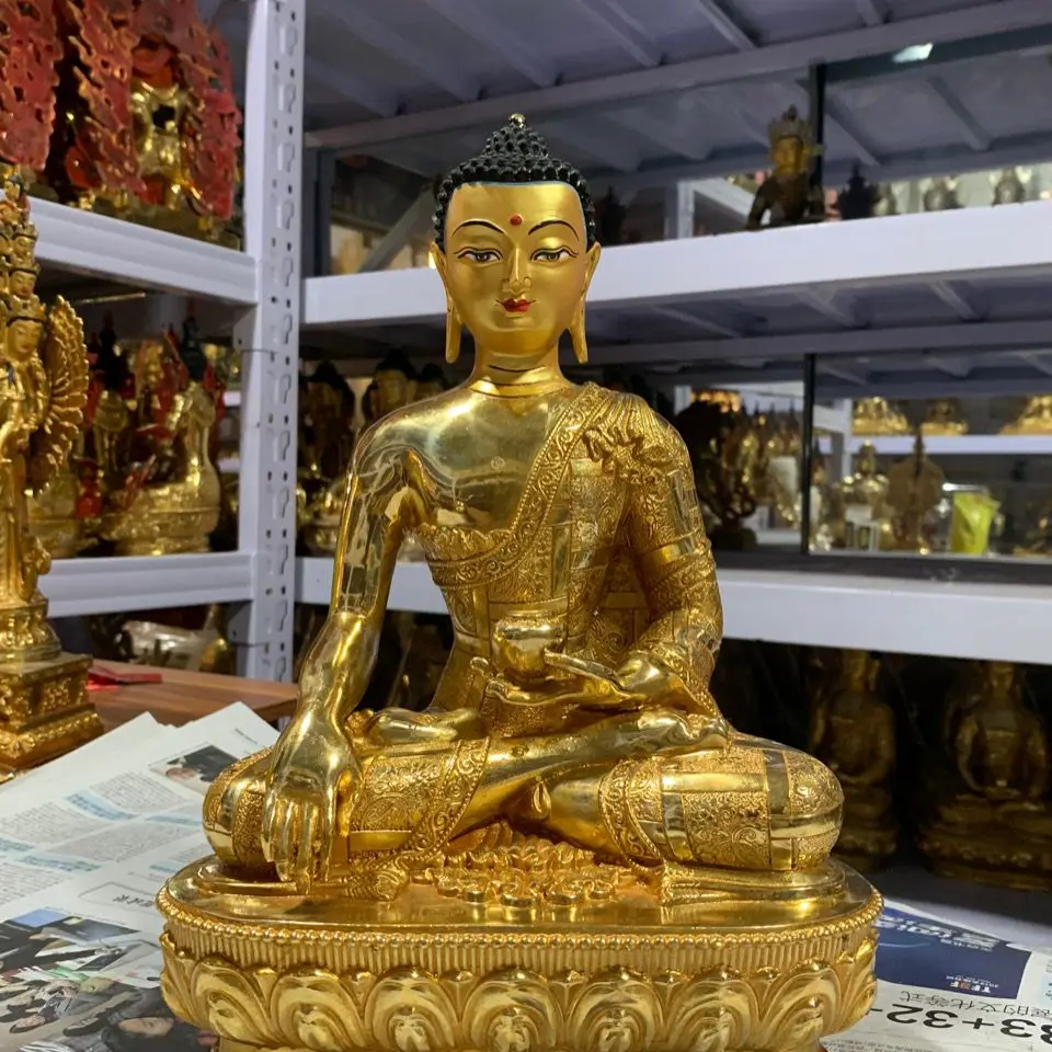 Pure copper Sakyamuni gilt Buddha statue ornament Tibetan Buddhist offering supplies one foot high Sakyamuni Buddhist Hall offer