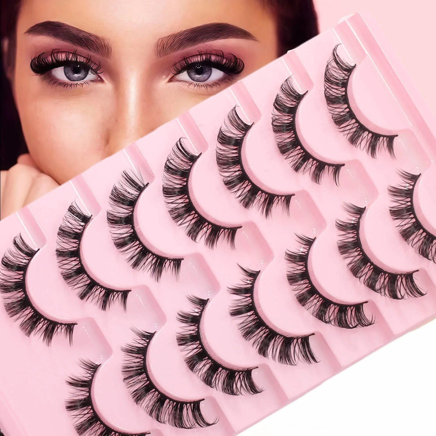 DIY Thick Curled 7 Pairs Hard Stem Eyelash Stickers European American Style Soft Japanese False Lashes