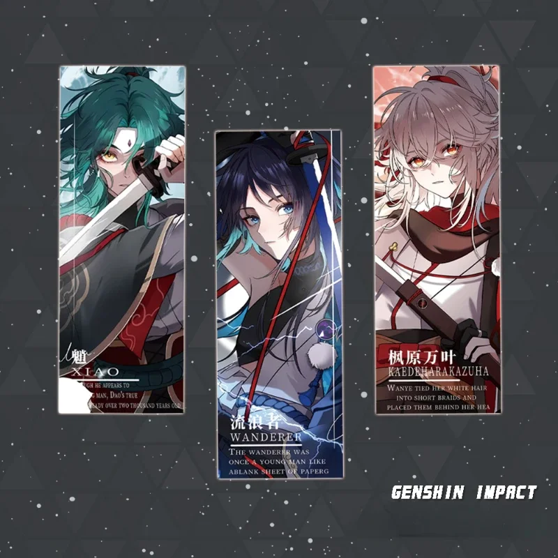 Genshin Impact Kaedehara Kazuha Scaramouche Xiao Popular Anime 2D Peripheral Bookmarks and Laser Tickets Aesthetic Stationery