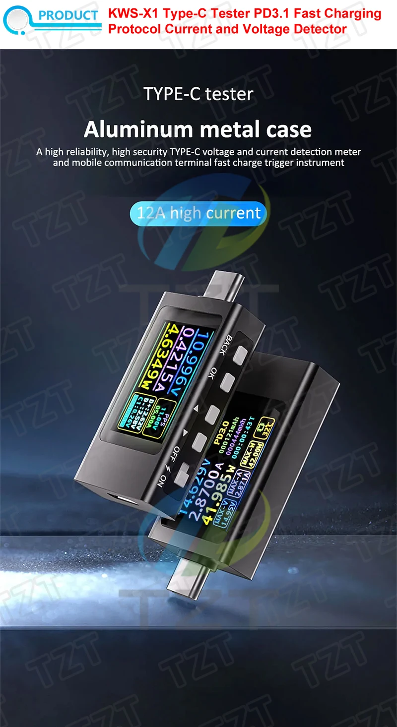KWS-X1 Typ-C Strom- und Spannungsmonitor DC 4-30V 0-12A Leistungsmesser Tester PD Batteriekapazität Digitaler LCD-Anzeigemesser – Detail 1
