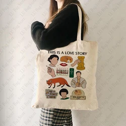 This Is A Story Love Pattern Canvas Tote Bag Fleabag Fans Gifts Fleabag Inspired Gifts TV Lover Merch Women Shopping Bags