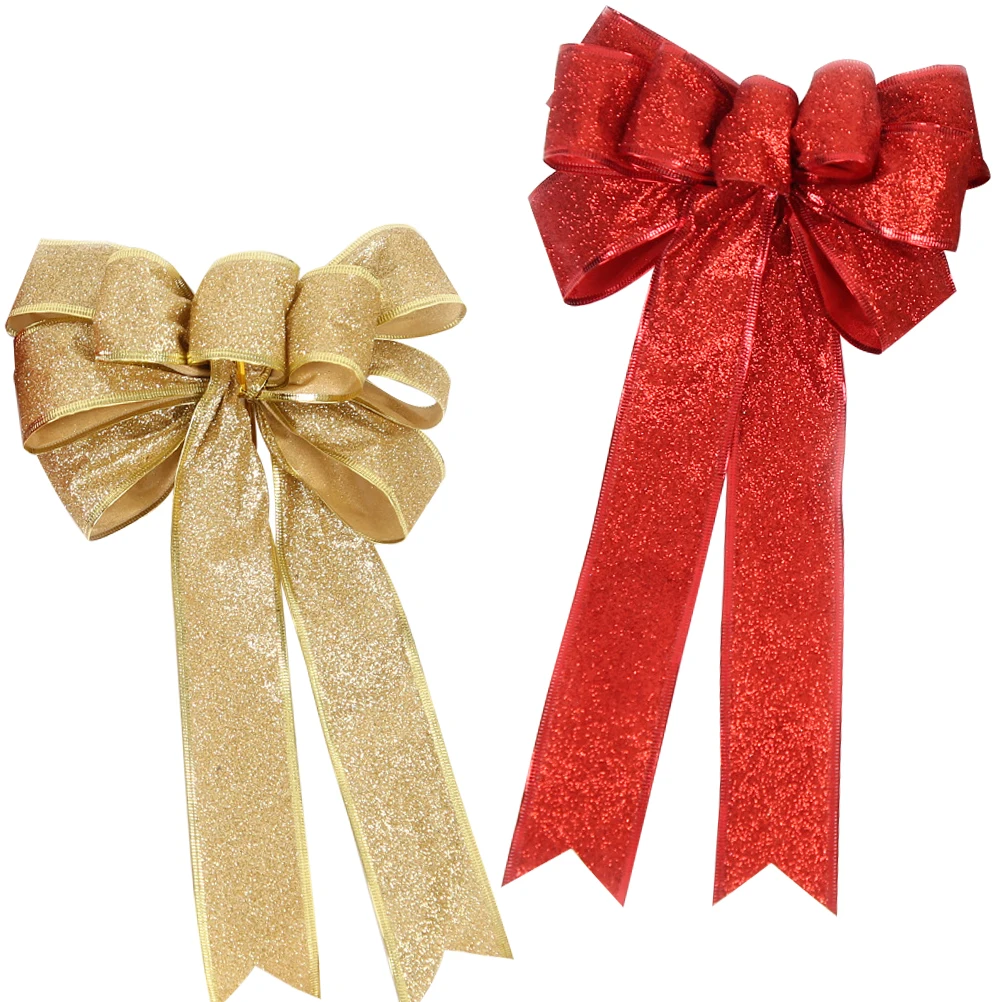 

Golden Red Bowknots Beautiful Christmas Tree Decorations Cloth Material Festive Gift Box Wrapping nament