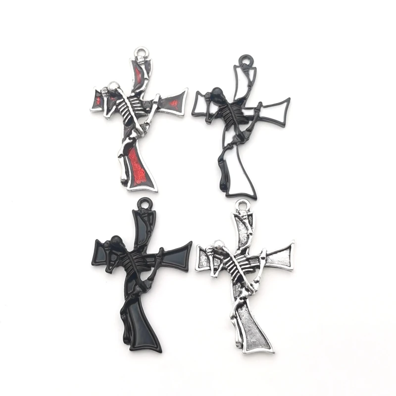 5pcs 36x23mm Skeleton Cross Silver Colour Dripping Oil Alloy Tibetan Pendants Antique Jewelry Making DIY Handmade Accessories