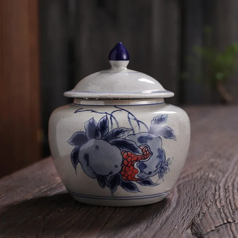 

Celadon Tea Jar Pomegranate Pattern Sealed Storage Bottle Kitchen Food Container