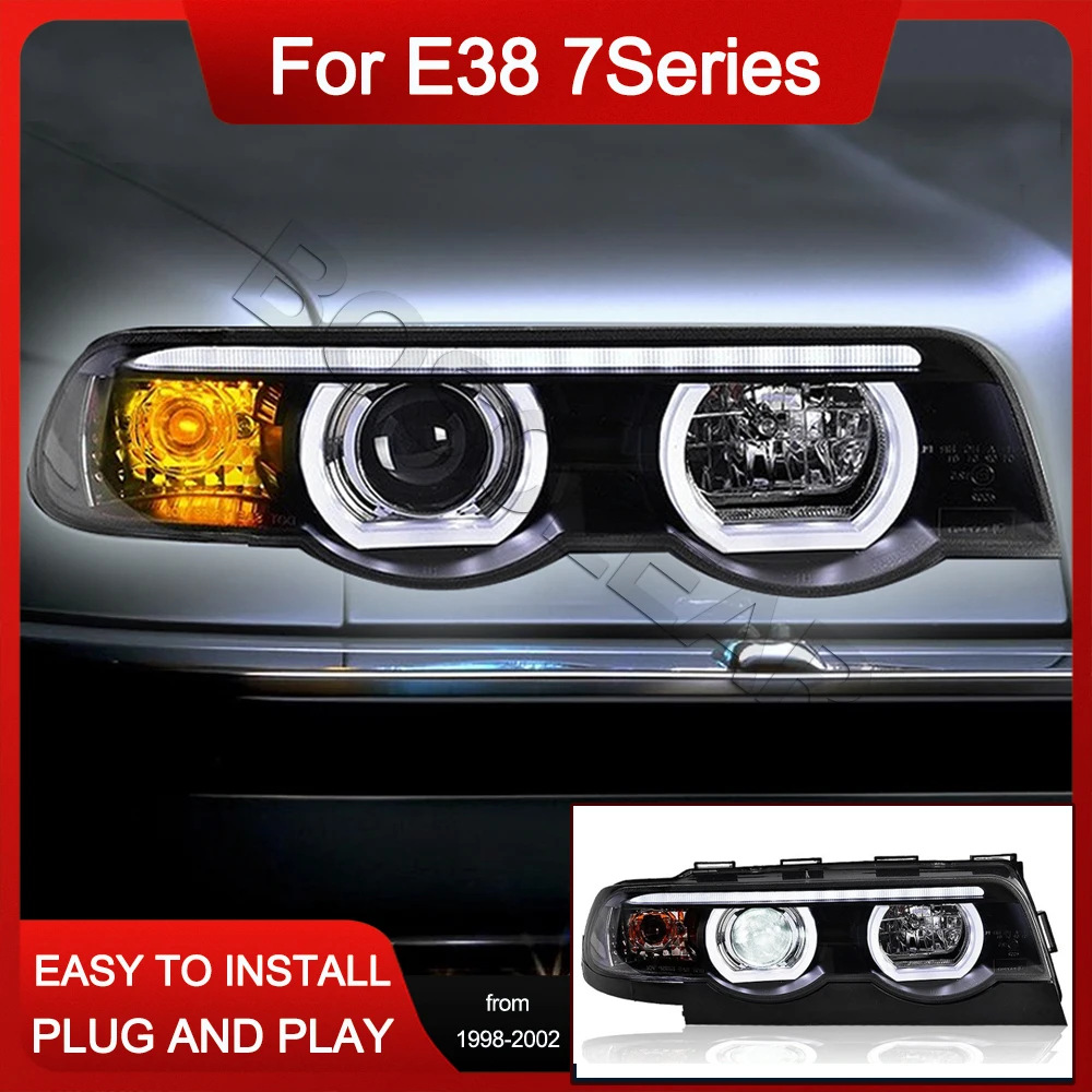 

For 1998-2002 BMW E38 7-Series 740LI 728LI 745LI 730LI LED Halo DRL Projector Headlights Front Bumper Fog Head Lamp Plastic