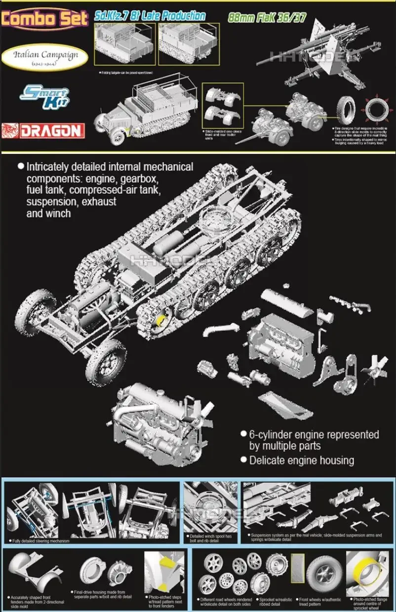 DRAGON 6971 1/35 German Sd.Kfz.7 8ton Late Production mit 88mm FlaK 36/37 Set w/