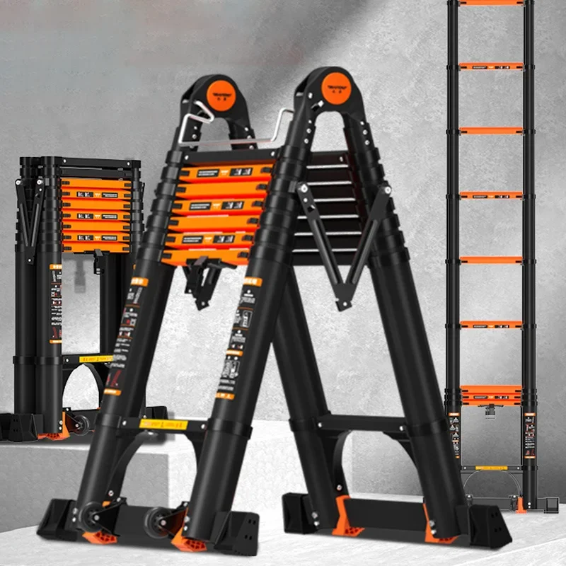 Multifunction Folding Ladder Aluminum Alloy Telescopic Thickened Herringbone  Portable Lift Engineering