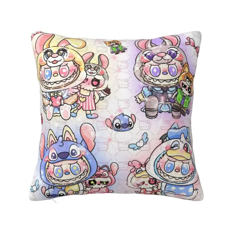 Custom Anime Labubues Square Pillow Cover Decoration 3D Double Side Printed Cushion Cover for Living Room