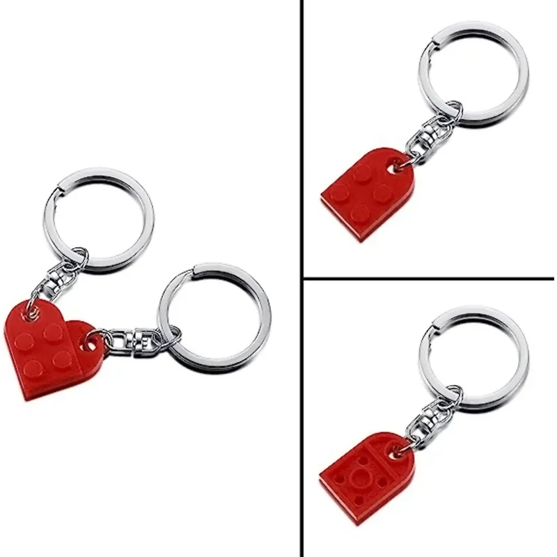 New Brick Keychain for Couples Friendship 2pcs Matching Heart Colorful Keyring Set for Girlfriend Boyfriend Valentine\'s Day Gift