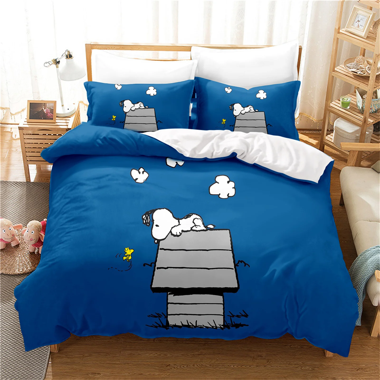 Snoopy Anime Happy Puppy Duvet Cover 3D Cute Printed Pillowcase Set Adult Children Comforter Bedding Home Fashion Boys Girls