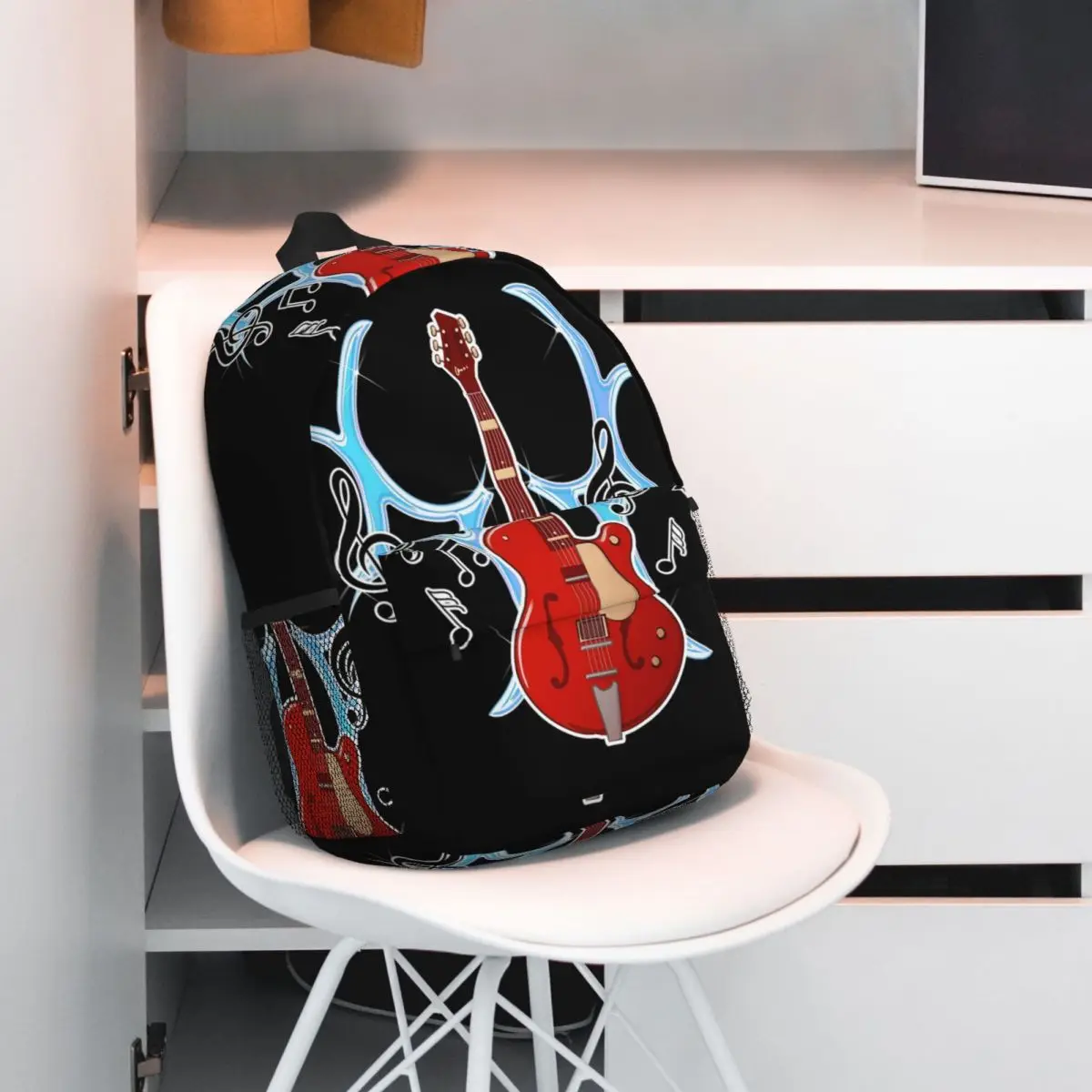 Red Cartoon Electric Guitar Backpack Student BookBag Children School Bag Laptop Shoulder Bags for Boys Girls