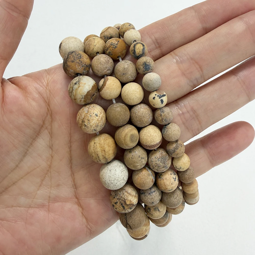Natural Stone Matte Picture Jasper Round Loose Beads 15