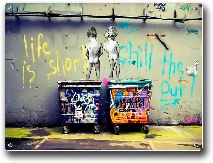 Metal Tin Signs Banksy Life Is Short Chill The Duck Out Graffiti St Art Suitable for Home Cafe Office Shop Bar Club Decoratio
