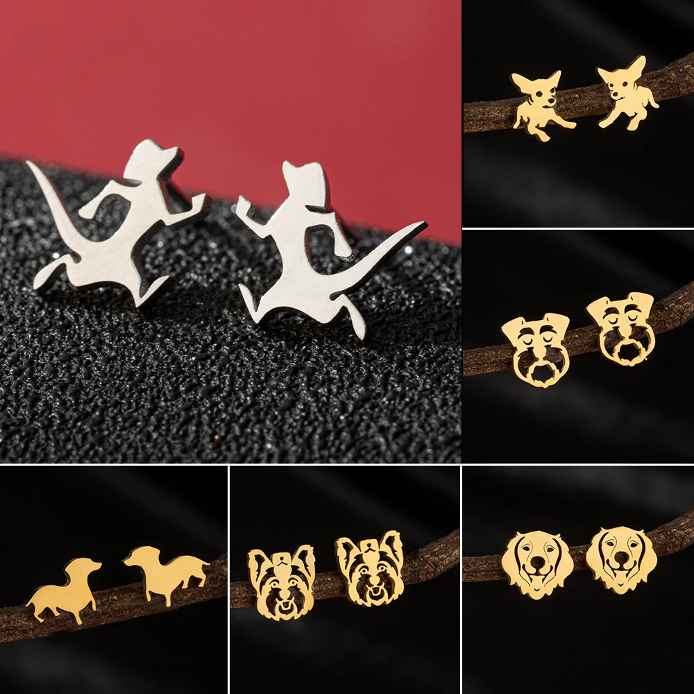 Mini Cartoon Pet Animal Dog Cartilage Earrings For Girl Tragus Piercing Stainless Steel Gold Fashion Earrings Jewelry Party