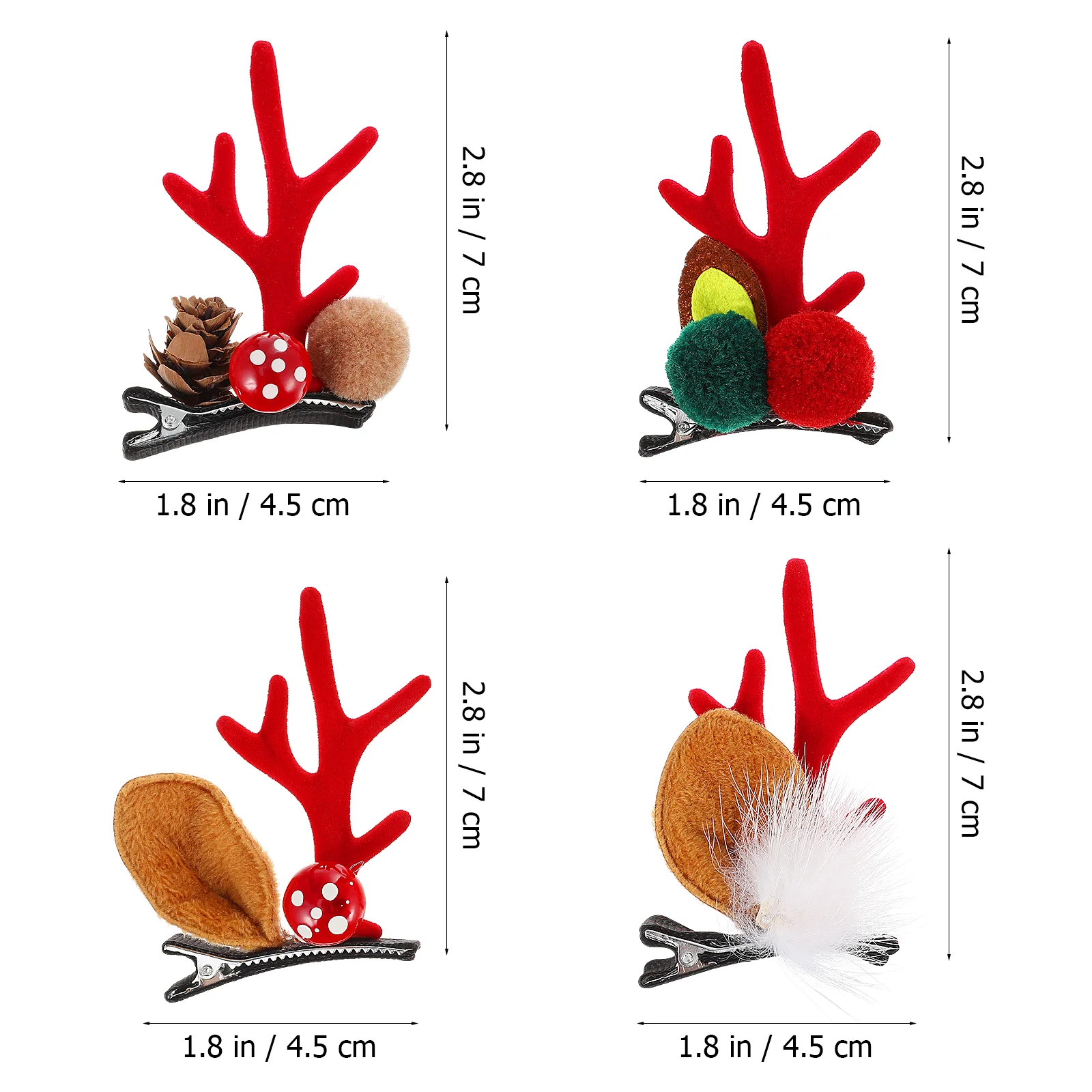 4 Pairs Antler Hairpins Christmas Hair Clips Creative Headdress Party Headwear for Kids Children (5# 6# 7# 8#)