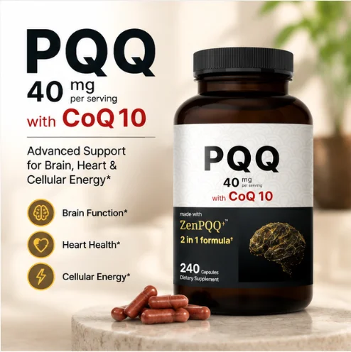 PQQ Capsules 40mg Per Serving with CoQ10, 2‑in‑1 Advanced Formula, Brain Cellular Nutritional Support,240 Capsules