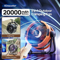 KINSCOTER 6 in 1 Camping Fan 20000mAh Rechargeable Battery Portable Outdoor Fan 4 Speed Air Circulators with Hook and LED Light