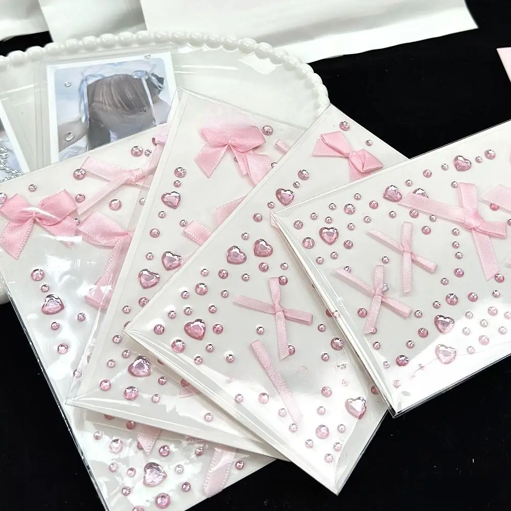 Cute 3D Love Lace Bow Crystal Stickers DIY Pink Kpop Photo Deco Stickers Gifts Sparkly Rhinestone Stickers For Photo Card Holder