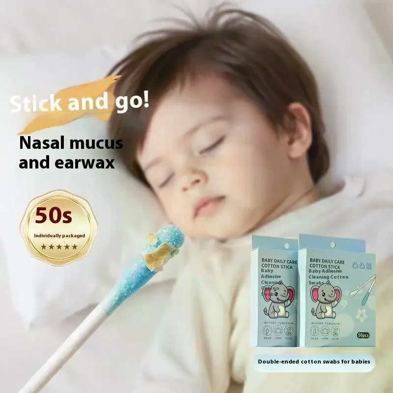 50Pcs Baby Ear Wax Removal Sticks Adhesive Cotton Swabs Individually Packaged Ear Spoon Safe Fine Paper Axis Cotton Swab