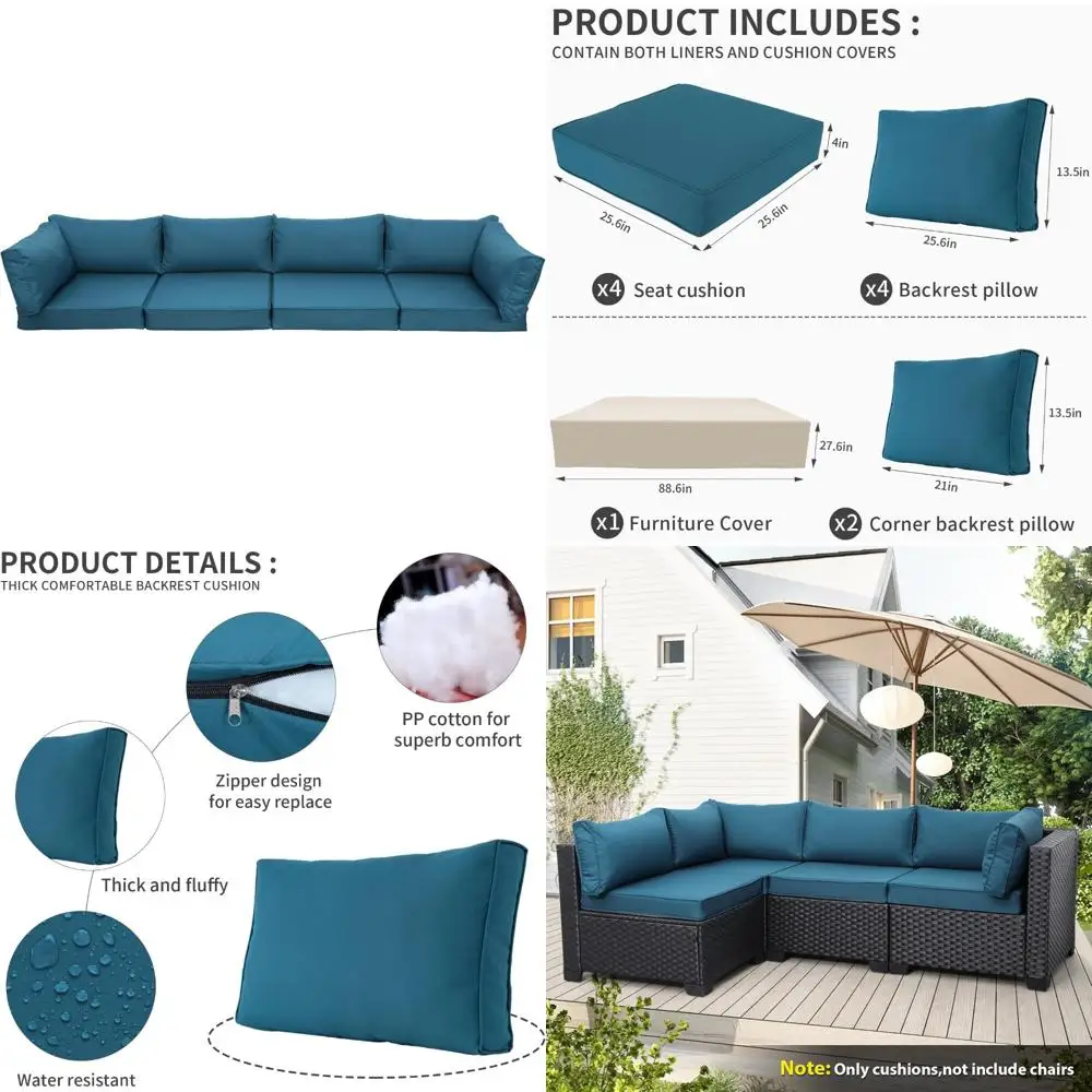 

4-seat sectional rattan patio furniture set with 10pcs water-resistant replacement cushions