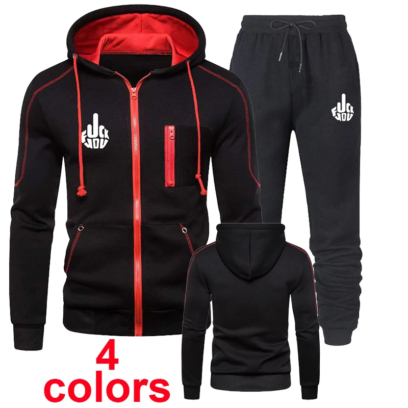 

Latest Men's Casual Vertical Zipper Hoodie Set Zipper Cardigan Cotton Hooded Sweatshirt+Sweatpants Sports Set S-4XL