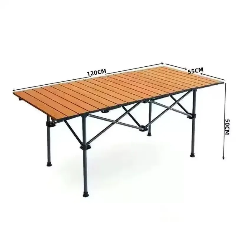 Outdoor Portable Folding Camping Table Carbon Steel Wood Grain Picnic Fishing Roll Up Desk for Sports and Stall Use