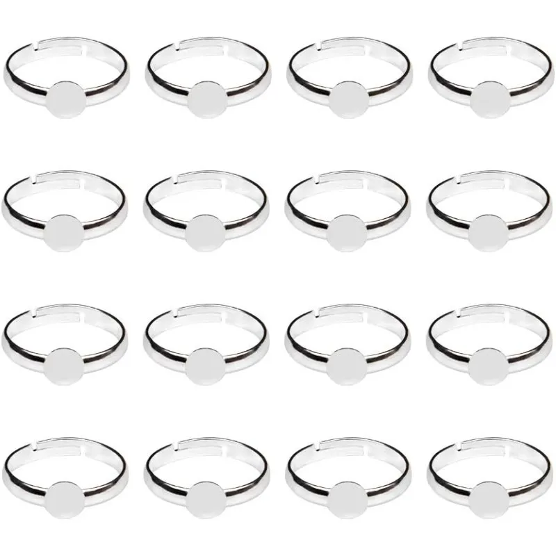 100Pcs Brass Pad Ring Bases Adjustable Silver Metal Color Size: Ring: 17mm in Inner Diameter Tray: 6mm in Diameter