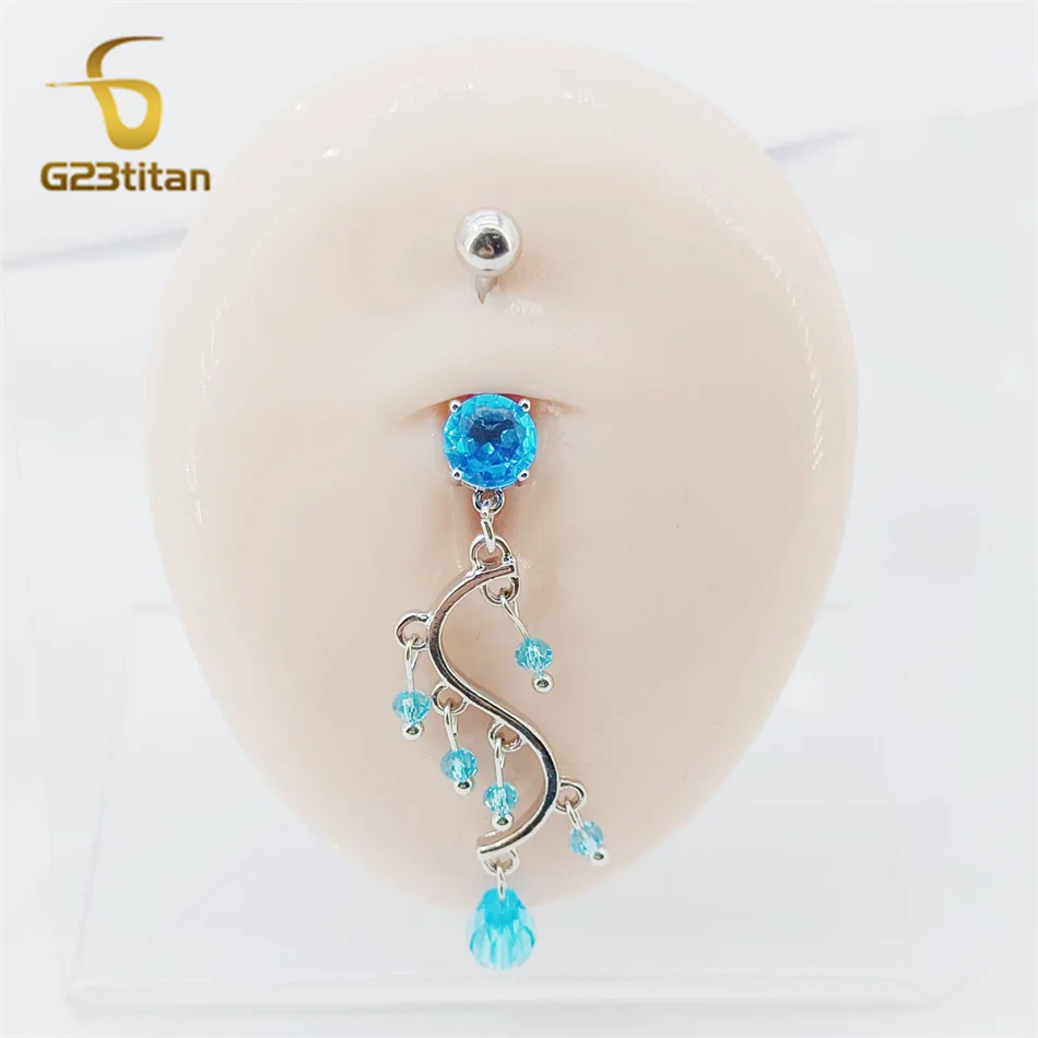 طويل شرابة البطن الدائري الزركون معلقة الطبية G23 التيتانيوم بار المضادة للحساسية 14 جرام السرة ثقب بنين بنات بوهيميا مجوهرات للجسم #3